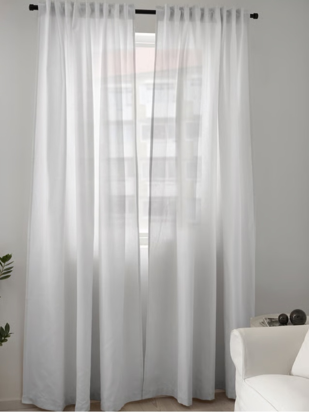 IKEA Tibast curtains 100% cotton white. Set of 4 panels, 57”x98”